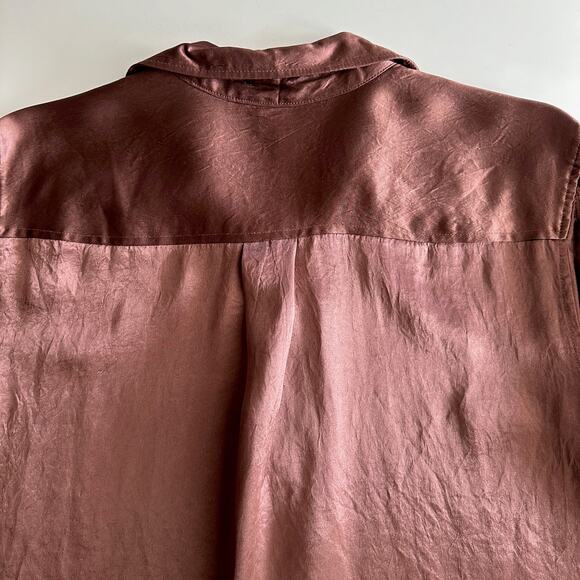 Rails Andrea Crinkle Silky Button Up Nutmeg Brown Long Sleeve Shirt L - Picture 3 of 8